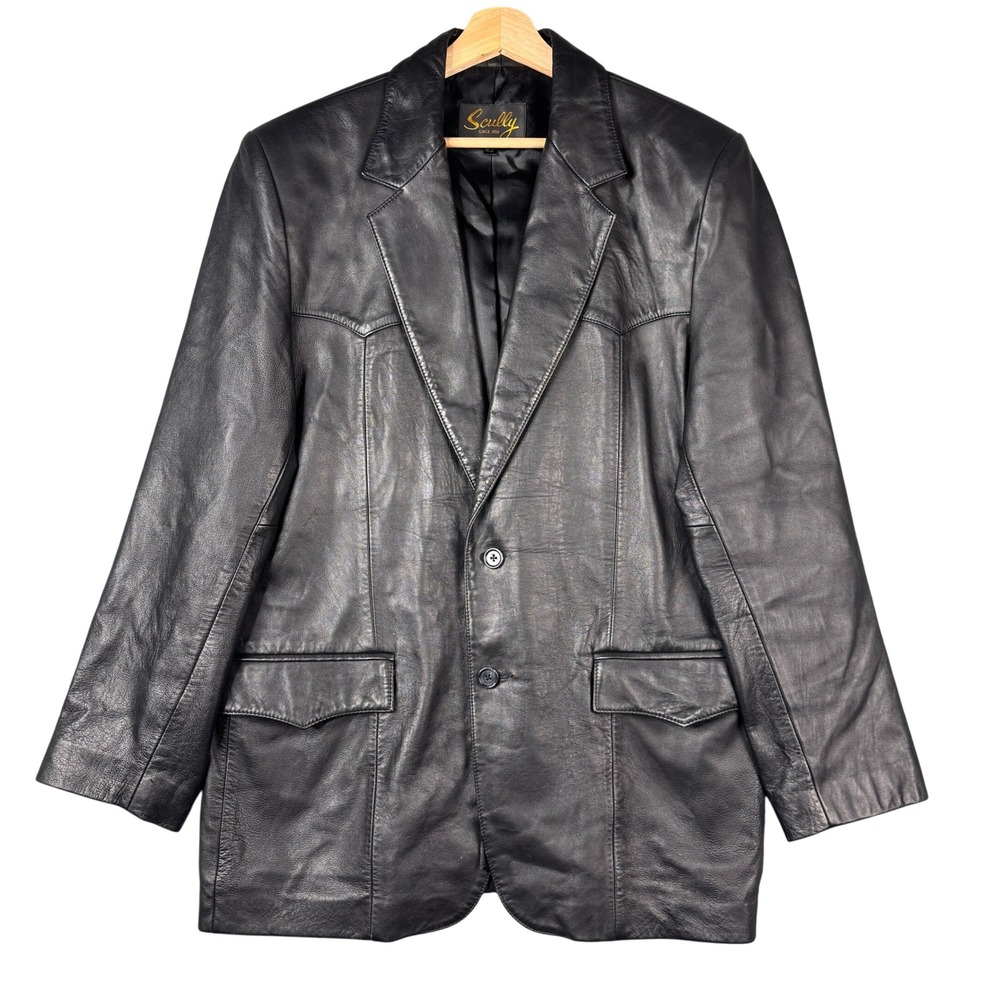 Scully Mens Black Genuine Leather Western Blazer Yoke Jacket Size 42